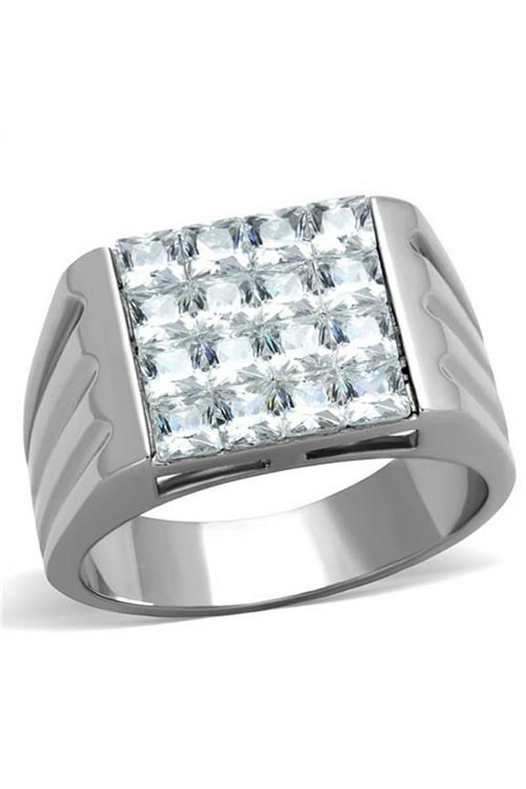 Men's 2.88 Ct Princess Cut Cubic Zirconia, Silver Stainless Steel Ring Size 9