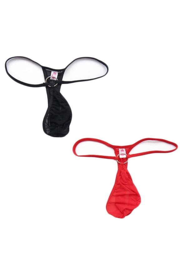 Men's 2 Colors Pack Sexy G-Strings Thong Ice Silky Waistband Underwear Bikini Panties Clothing Dresses Gift For Boyfriend Husband