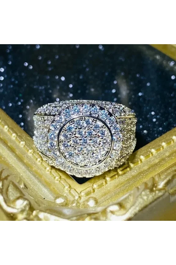 Men's 2 Ct Round Cut Moissanite Anniversary Pinky Ring 14k White Gold Plated