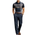 thumbnail image 1 of Men's 2 PC Set Geometric Print Quarter Button Shirt and Dress Pants Business Casual Summer Outfit Sets Navy XL, 1 of 5