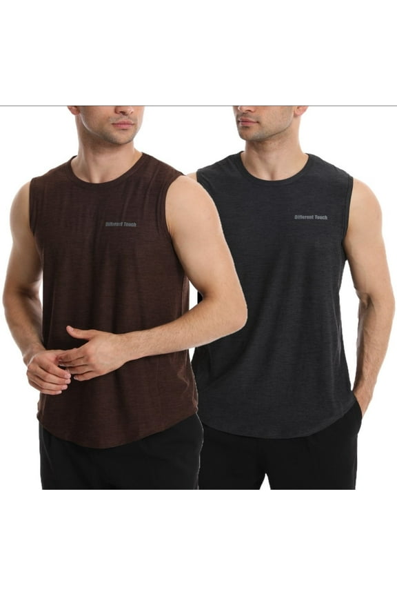 Men’s 2 Pack Active Gym Workout Sleeveless Shirts Quick Dry Crew Neck Muscle Tank Top