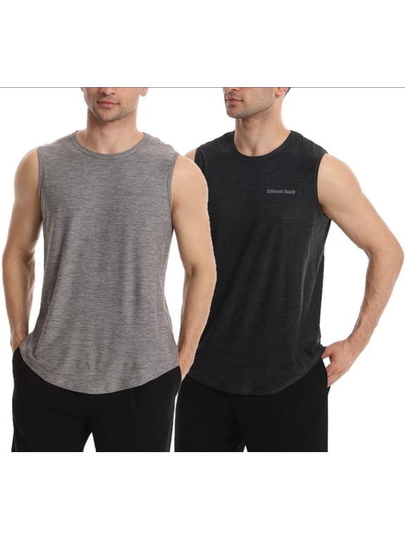 Men’s 2 Pack Active Gym Workout Sleeveless Shirts Quick Dry Crew Neck Muscle Tank Top
