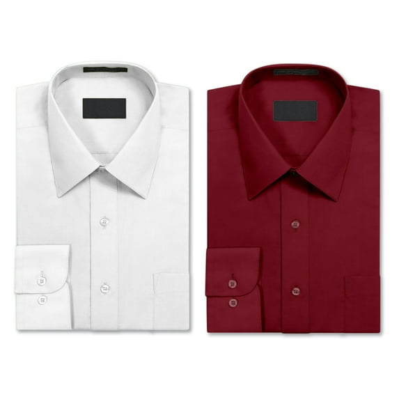 Men's 2 Pack Berlioni Button Regular Fit Solid Casual Cotton Polyester Blend Long Sleeve Dress Shirt