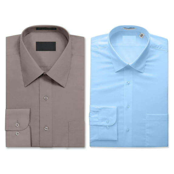 Men's 2 Pack Berlioni Button Regular Fit Solid Casual Cotton Polyester Blend Long Sleeve Dress Shirt