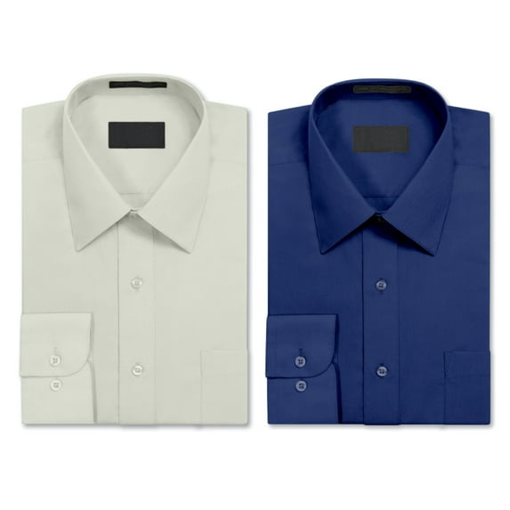 Men's 2 Pack Berlioni Button Regular Fit Solid Casual Cotton Polyester Blend Long Sleeve Dress Shirt