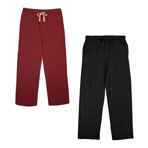 Men’s Cotton-Blend Pajama Pants – Soft Brushed Flannel Feel Sleep & Lounge Pants with Pockets & Elastic Waistband – Red & Black 2-Pack-Medium