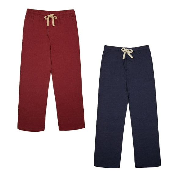 Men’s Cotton-Blend Pajama Pants – Soft Brushed Flannel Feel Sleep & Lounge Pants with Pockets & Elastic Waistband – Red & Navy Blue 2-Pack-Medium