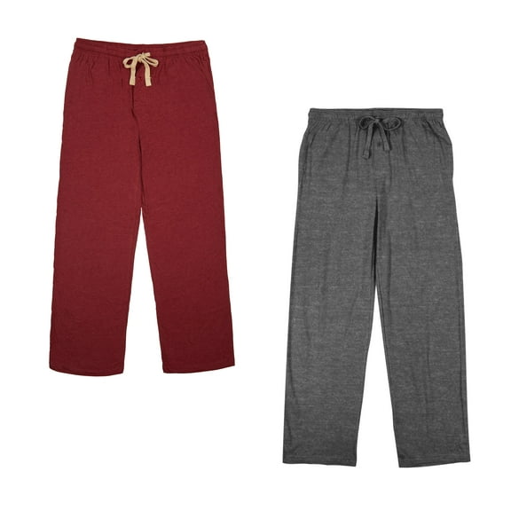 Men’s Cotton-Blend Pajama Pants – Soft Brushed Flannel Feel Sleep & Lounge Pants with Pockets & Elastic Waistband – Red & Graphite Heather Gray 2-Pack-X-Small