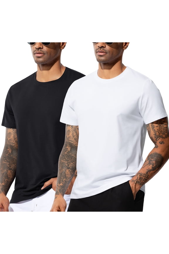 Men's 2 Pack Active Quick Dry T-Shirts Tagless Short Sleeve Tees for Running, Sports, Workout, Gym, Casual