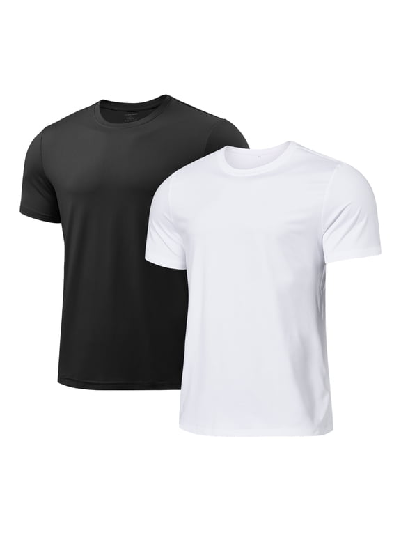 Men's 2 Pack Active Quick Dry T-Shirts Tagless Short Sleeve Tees for Running, Sports, Workout, Gym, Casual