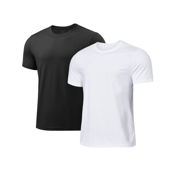 Men's 2 Pack Short Sleeve Active T-Shirts Tagless Quick Dry Tees for Running, Sports, Workout, Gym, Casual