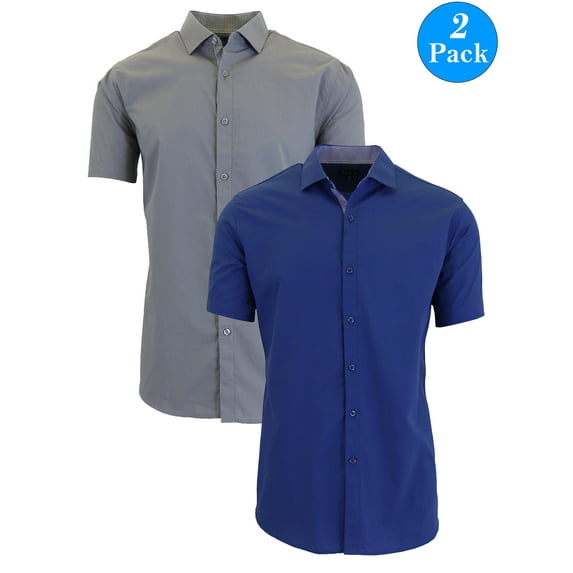 Men's 2-Pack Short Sleeve Slim-Fit Solid Dress Shirts (S-5XL)
