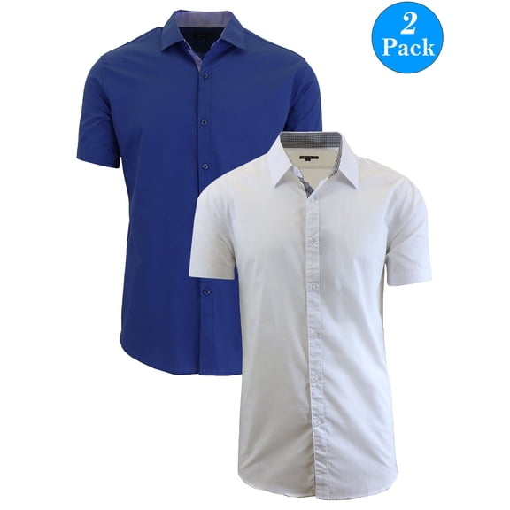 Men's 2-Pack Short Sleeve Slim-Fit Solid Dress Shirts (S-5XL)