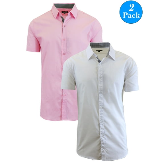 Men's 2-Pack Short Sleeve Slim-Fit Solid Dress Shirts (S-5XL)