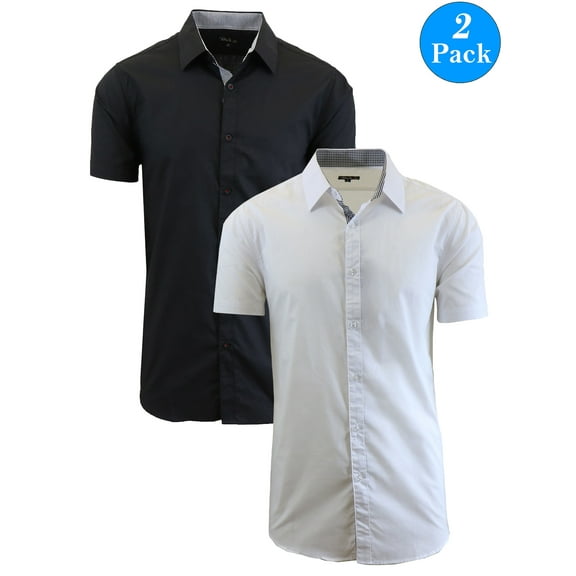 Men's 2-Pack Short Sleeve Slim-Fit Solid Dress Shirts (S-5XL)