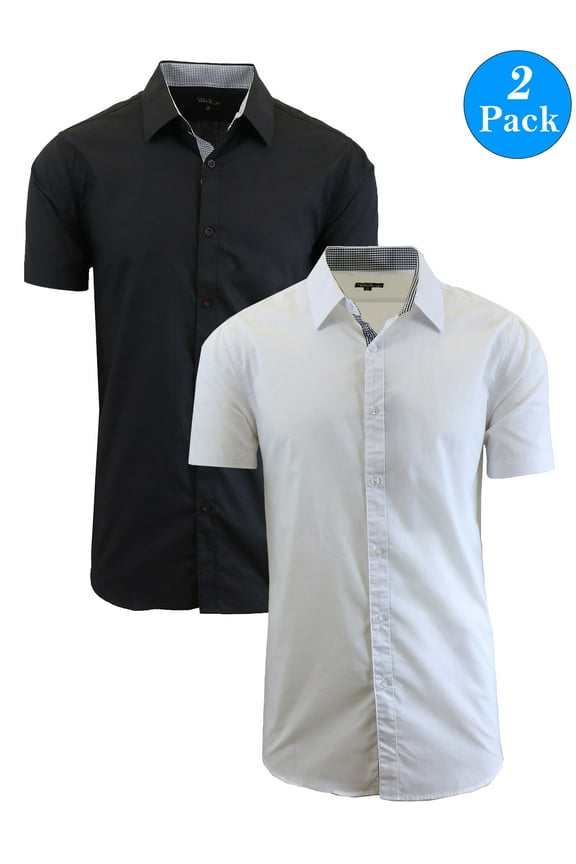 Men's 2-Pack Short Sleeve Slim-Fit Solid Dress Shirts (S-5XL)
