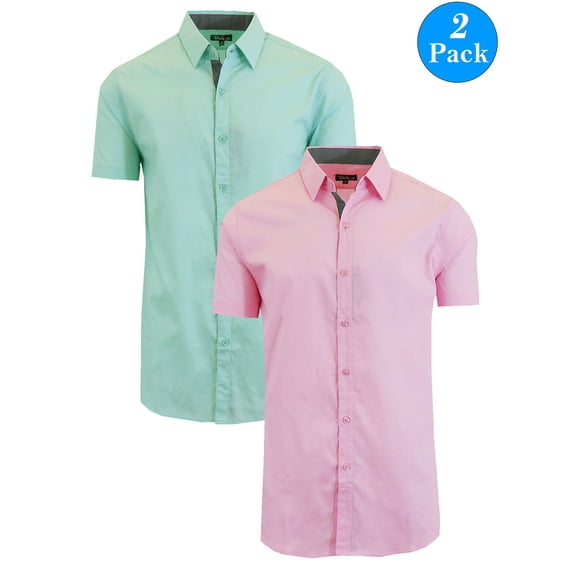 Men's 2-Pack Short Sleeve Slim-Fit Solid Dress Shirts (S-5XL)