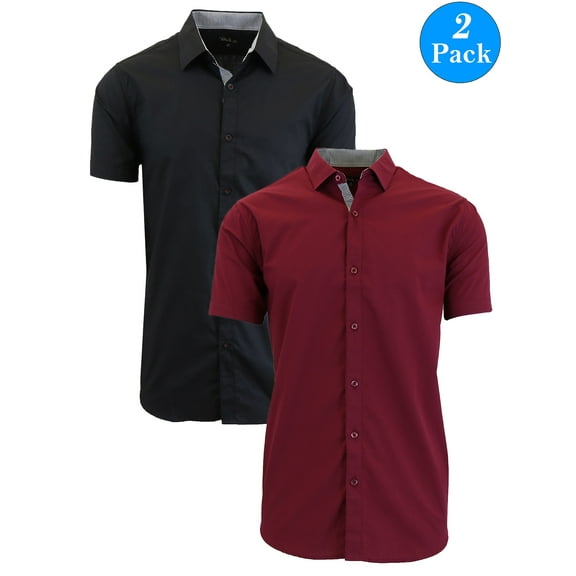 Men's 2-Pack Short Sleeve Slim-Fit Solid Dress Shirts (S-5XL)