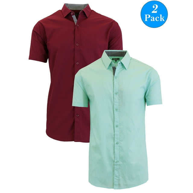 Men's 2-Pack Short Sleeve Slim-Fit Solid Dress Shirts (S-5XL)