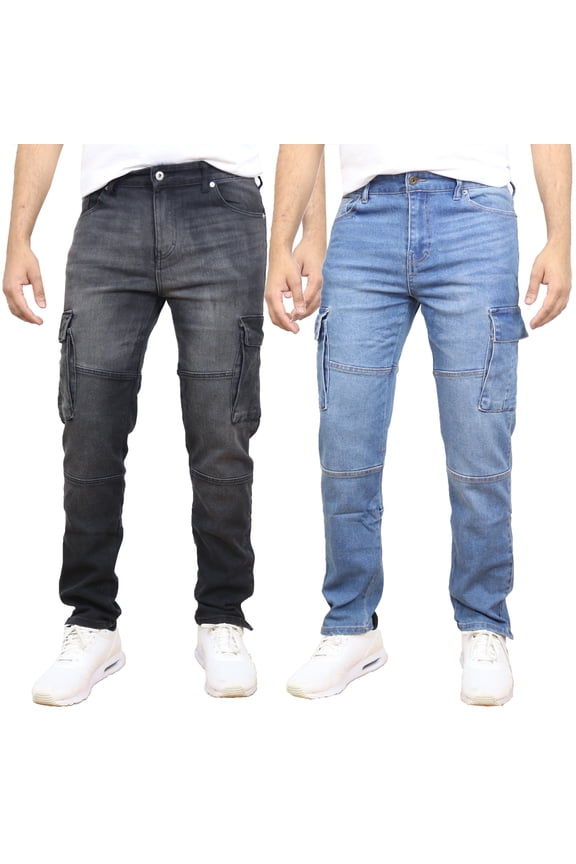 Men's 2-Pack Stretch Cargo Pocket Jeans - Classic Denim Look with Flexibility & Comfort (Sizes: 30-42)