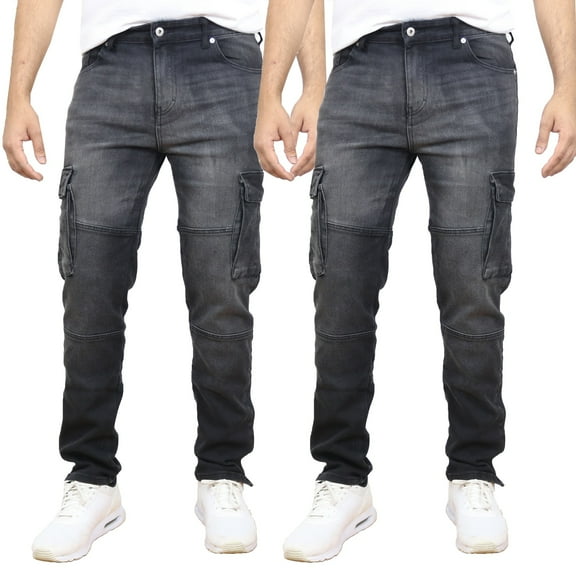 Men's 2-Pack Stretch Cargo Pocket Jeans - Classic Denim Look with Flexibility & Comfort (Sizes: 30-42)