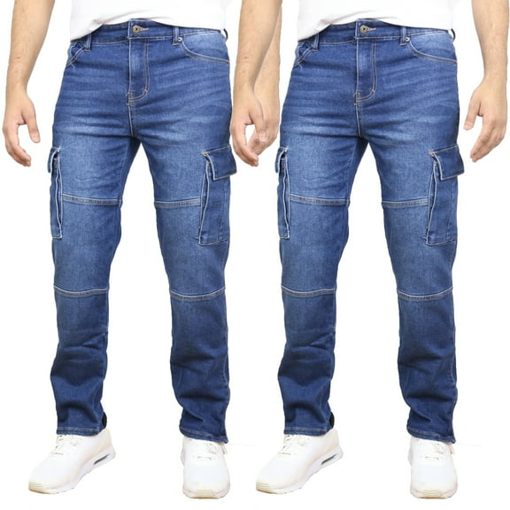 Men's 2-Pack Stretch Cargo Pocket Jeans - Classic Denim Look with Flexibility & Comfort (Sizes: 30-42)