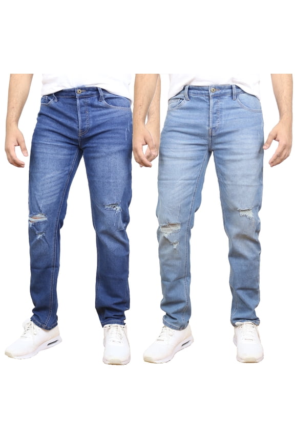 Men's 2-Pack Stretch Ripped Jeans - Denim Look with Flexibility & Comfort (Sizes: 30-42)
