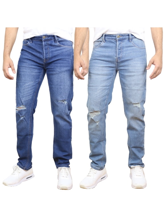 Men's 2-Pack Stretch Ripped Jeans - Denim Look with Flexibility & Comfort (Sizes: 30-42)