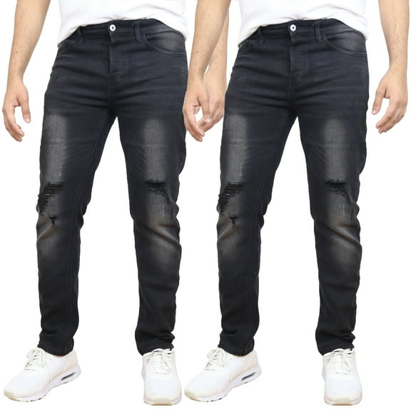 Men's 2-Pack Stretch Ripped Jeans - Denim Look with Flexibility & Comfort (Sizes: 30-42)
