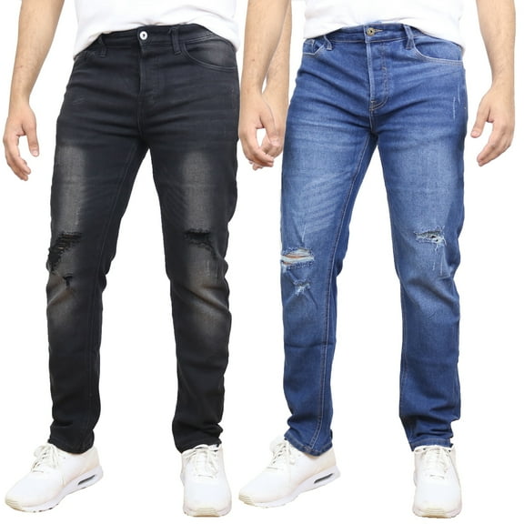 Men's 2-Pack Stretch Ripped Jeans - Denim Look with Flexibility & Comfort (Sizes: 30-42)