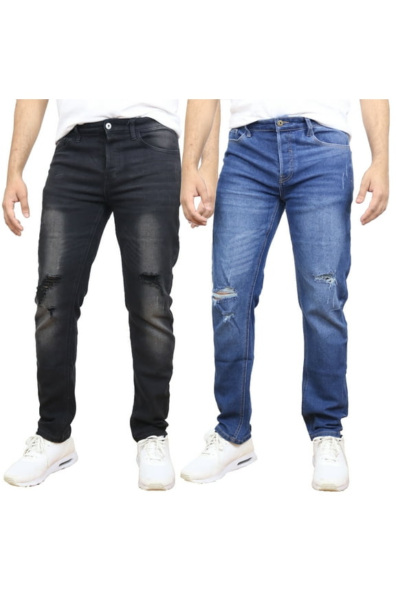 Men's 2-Pack Stretch Ripped Jeans - Denim Look with Flexibility & Comfort (Sizes: 30-42)