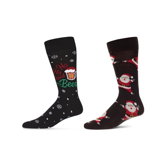 MeMoi 2 Pair Men's Rayon Blend "Holiday Cheer" Christmas Novelty Crew Socks - Mens - Male, 10-13, Black-Black