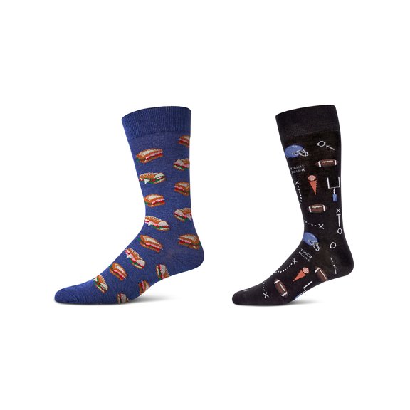 MeMoi 2 Pair Men's Rayon Blend Sports-Themed Novelty Crew Socks - Mens - Male, 10-13, Blue