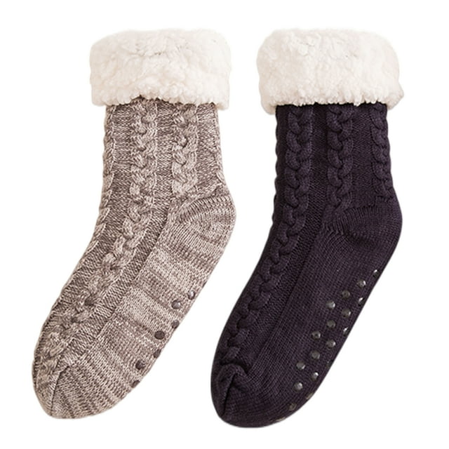 Men's 2 Pair Pack Slipper Socks with Grips Non Slip Soft Fuzzy Cozy