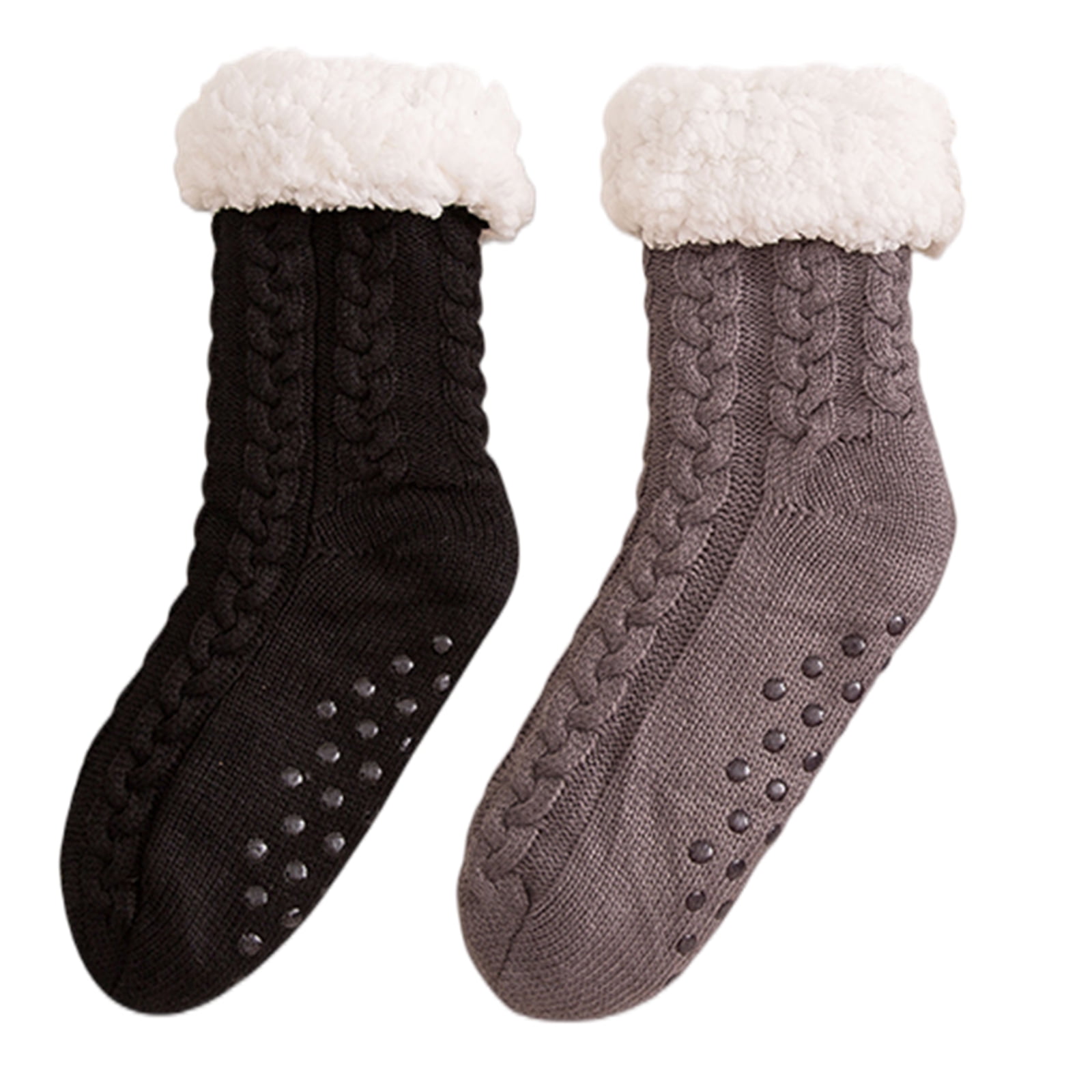 Men's 2 Pair Pack Slipper Socks with Grips Non Slip Soft Fuzzy Cozy