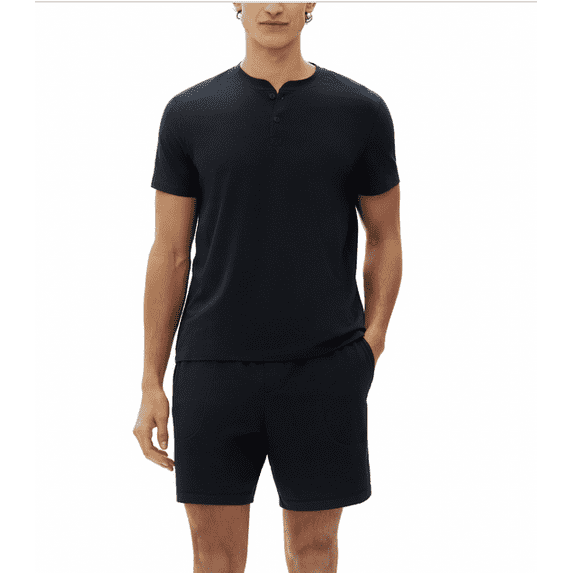 Men's 2-Pc. Heathered Henley Shirt & Shorts Pajama Set - Navy