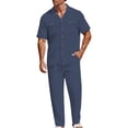 thumbnail image 1 of Men’s 2 Piece 100% Cotton Linen Outfit Summer Beach Short Sleeve Button Down Work Shirt and Pants Set Navy, 1 of 8