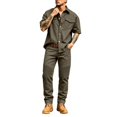 thumbnail image 1 of Men's 2 Piece Cargo Set Short Sleeve Button Down Shirt with Pockets and Casual Trousers Workwear Outfit, 1 of 7