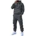 thumbnail image 1 of Men's 2 Piece Cargo Tracksuit, Long Sleeve Solid Lace up Hooded Pullover Sweatshirt & Multi‑Pocket Cargo Jogger Pants, Casual Streetwear Athletic Sweatsuit for Men, 1 of 5