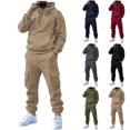 thumbnail image 1 of Men's 2 Piece Cargo Tracksuit, Long Sleeve Solid Lace up Hooded Pullover Sweatshirt & Multi‑Pocket Cargo Jogger Pants, Casual Streetwear Athletic Sweatsuit for Men, 1 of 5