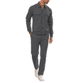 thumbnail image 1 of Men’s 2 Piece Casual Lounge Set, Long Sleeve Button Down Shirt and Drawstring Pants, Soft Breathable Fabric, Navy Blue Outfit, 1 of 5