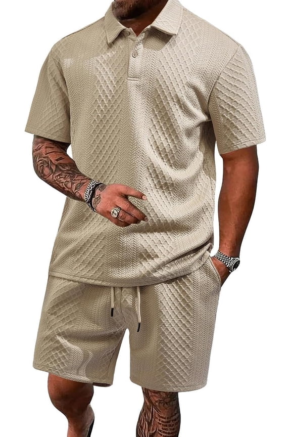 Men's 2 Piece Casual Outfit Polo Shirt and Shorts Set Summer Beach Vacation Tracksuit for Daily Wear