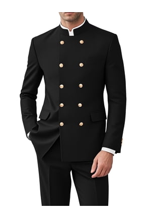 Men's 2 Piece Chinese Suit for Men Double Breasted Stand Collar Tuxedo Suits Wedding Prom Blazer Pants Set 5XL
