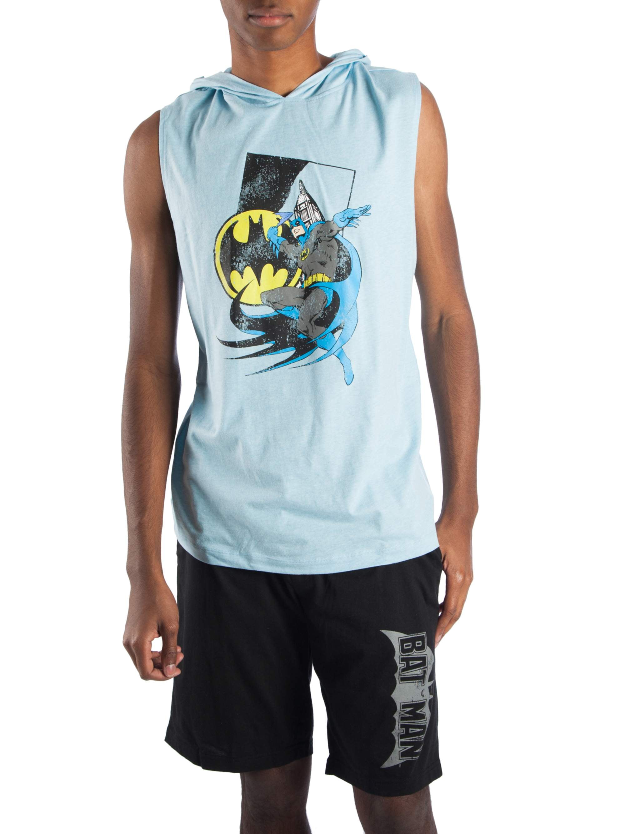 Men's 2 Piece Classic Batman Muscle Tee Hoodie and Sleep Short Lounge