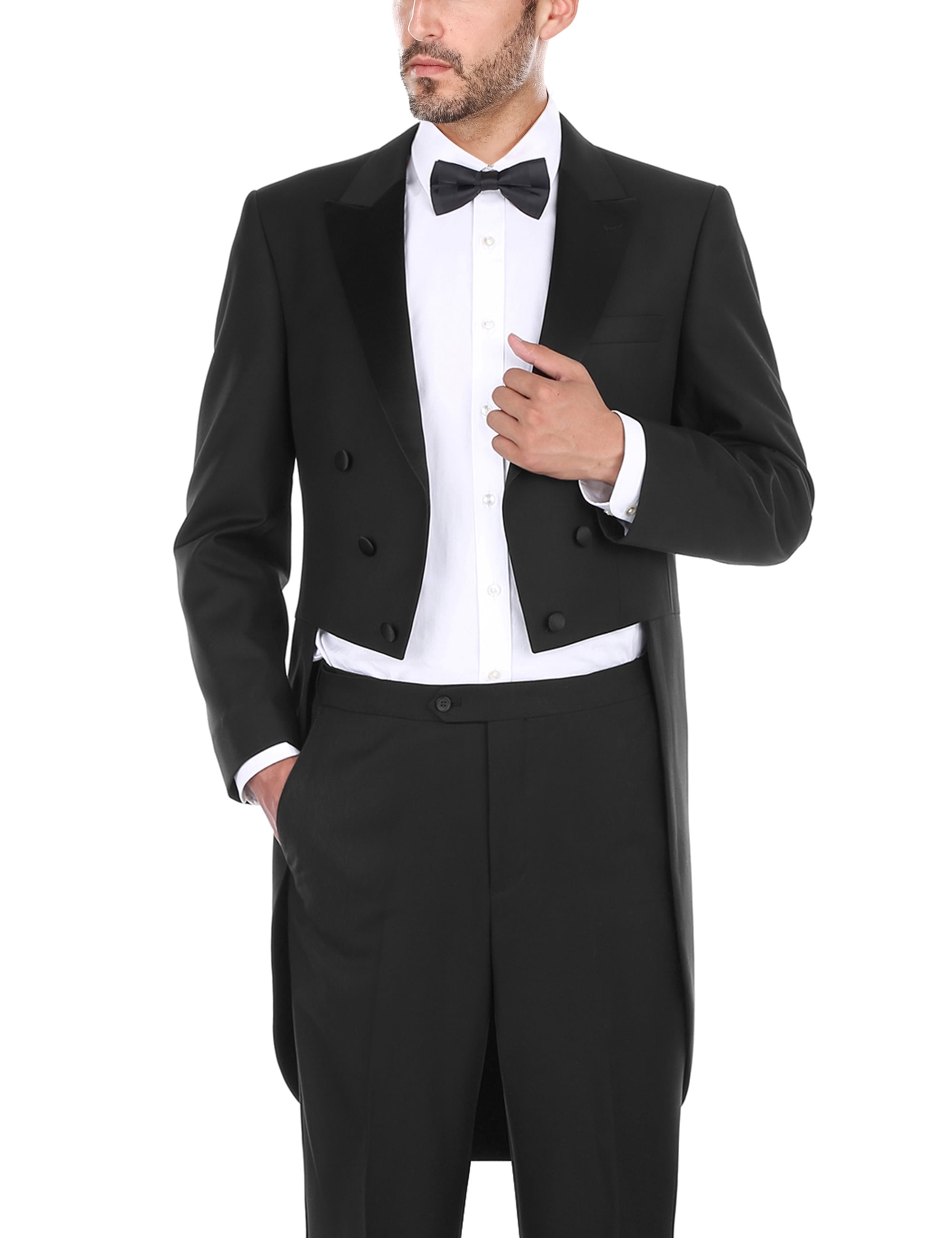 white christmas dresses Classic Black Formal Dress Prom Suits for Men,Satin Peak Lapel Wedding Tuxedos for Wedding Three Pieces (Jacket+Pants+Vest0 CB09264 US42 / Black main image 0