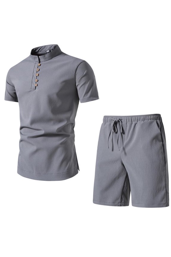 Men's 2 Piece Clothing Set Shirt T Shirt Sports And Leisure Set Plus Size Short Sleeved Shorts Cotton And Linen Set