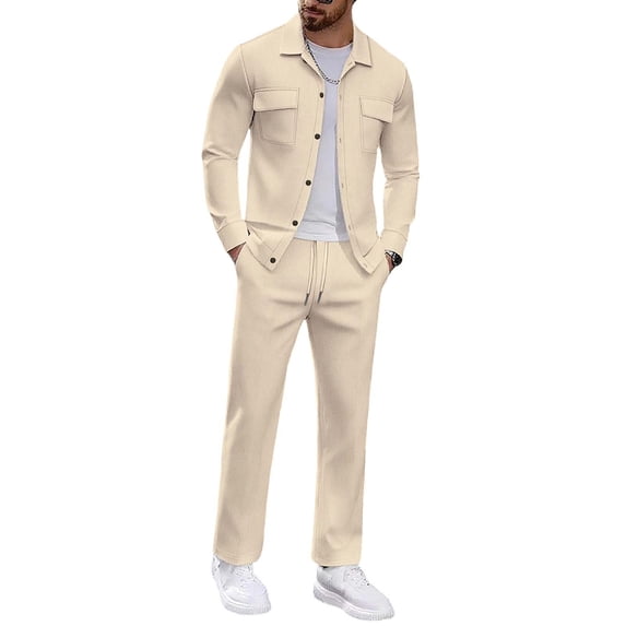 Men's 2 Piece Corduroy Shacket and Pants Outfits Long Sleeve Button Down Causal Fall Winter Work Jacket Tracksuit Overshirt Set