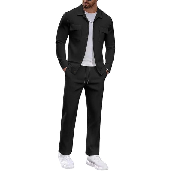 Men's 2 Piece Corduroy Shacket and Pants Outfits Long Sleeve Button Down Causal Fall Winter Work Jacket Tracksuit Overshirt Set