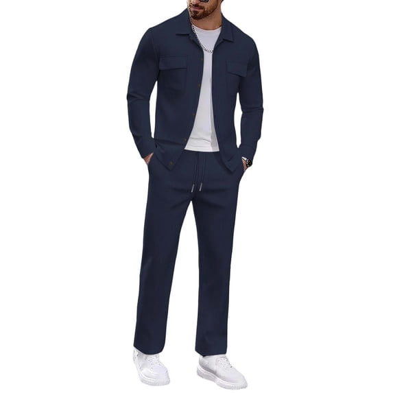 Men's 2 Piece Corduroy Shacket and Pants Outfits Long Sleeve Button Down Causal Fall Winter Work Jacket Tracksuit Overshirt Set