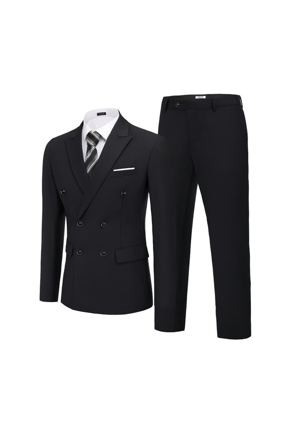 Men's 2 Piece Double Breasted Suits Slim Fit Tuxedo Jacket and Dress Pants Set for Wedding Business Prom